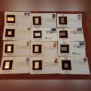 12 Vintage Collection of Golden 22Kt Stamps Lot